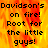 Pixelated text reads "Davidson's on fire! Root for the little guys!" over a fiery orange-yellow background with visible pixelation and color bleeding.