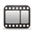 Pixelated film strip icon with two blank frames, perforated edges, and grayscale shading on a light gray background.
