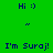 Green background with blue text 'Hi :)', 'I'm Suraj!', and small wavy lines, alternating between bright green and yellow rectangular sections.