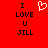 Red background with black text reading "I LOVE U JILL" and a white pixelated heart symbol above the text.