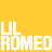 A 2x2 contact sheet of a Lil Romeo animated icon showing four distinct frames with yellow, white, red, and gray color blocks containing text, symbols, and character imagery.