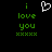 Green pixelated text 'i love you' with a white heart symbol above and six green X's below on black background.