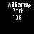 Four pixelated text-based icons display 'Williams Port '08' with varying animated effects on a black background.
