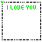 Animated contact sheet of a pixel-art buddy icon showing text progression from 'I LOVE YOU' to 'I LOVE YOU LIKE A NERD LOVES MATH' with green and black pixels on white background.