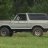 Pixelated static image of a light-colored vehicle on grass with dark foliage background.