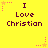 Yellow background with repeated text "I Love Christian" in dark purple pixelated font, surrounded by pink and orange star-shaped decorations.