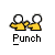 Two identical animated frames of a pixel art buddy icon showing two yellow stick figures punching each other, with text promoting 'badassbuddy.com' on the right side.