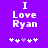 Purple background with white pixelated text "I Love Ryan" and a of five heart symbols below, where the third heart is purple instead of white