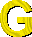 Two identical pixelated yellow 'G' letters with black outlines on a gray background, displayed side-by-side.