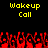 Yellow pixelated text 'Wakeup Call' appears twice on a black background above a of red pixelated hands with black outlines
