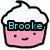 Pixelated cupcake icon with pink base, white frosting, and smiling face; text overlays read Brooke, Luvs, and Cupcakes!