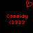 Red pixelated heart symbol above two identical red text blocks reading 'Cassidy' and '(333)' on black background.