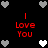 Black background with red text 'I Love You' and pixelated heart symbols in gray and white arranged around the perimeter.