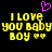 Yellow pixelated text reads "I LOVE YOU BABY BOY" with two small hearts, above which a pink heart symbol appears.