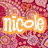 Four distinct color variations of the name 'nicole' displayed in a with floral backgrounds
