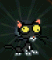 Animated pixel art of a black cat with yellow eyes and pink inner ears, standing on a dark background with radiating lines.