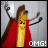 Animated sequence of a cartoon banana character with brown hair, red cape, and black gloves raising arms against light background with text changes.
