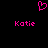 A static pixel art image with a black background, featuring a pink heart symbol above two instances of the text 'Katie' in pink pixelated font.