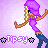 Pixel art contact sheet showing two frames of an animated character with purple hair and yellow braids running, accompanied by "Tipsy" text and star symbols on a light purple background.