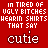 Red background with repeated white text patterns and 'cutie' in pixelated font, arranged in a -like layout