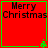 Red square with green border displays "Merry Christmas" text and a small green tree icon at bottom-right corner.