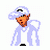 Pixelated image of a figure in light blue clothing with orange skin, wearing sunglasses and a cap, standing next to text reading "PHARRELL IS MY LOVE".