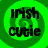 A 4-frame contact sheet of a green spiral animated icon with black text reading "Irish cutie" in each frame, showing slight variations between frames.