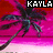 Pixelated palm tree silhouette against pink and red gradient background with 'KAYLA' text above, showing color shift in the text