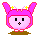 Pixelated pink bunny character with yellow star antennae, black square eyes, and brown ground base showing four distinct facial expressions.