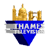Golden architectural structures atop blue and white geometric shapes with 'THAMES TELEVISION' text, displayed in a of 20 variations showing different building configurations