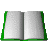 Animated sequence of a book's pages turning, showing progressive page flips from open to closed states with green borders.