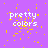 Purple background with scattered yellow pixel fragments and white text reading 'pretty colors' in two lines, partially obscured by the fragments.