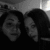 Black-and-white photo of two people with dark hair in a close pose, pink text reading 'happy b-day! katie!' on the right, and blue/red text stating 'I'm too sexy for this icon.' over a bright background.