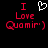 Pixelated red text 'I Love Quamir)' with a white heart symbol on black background, displayed in two identical side-by-side frames.