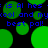 Green circular shapes and blue text on a black background with repeated phrases.
