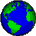Pixelated globe icons rotate through different continental views in a with one empty