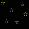 Static composition of yellow and gray outlined stars scattered across a black background.