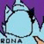 Pixelated cartoon character with light blue head and purple hair, showing six distinct eye expressions across a