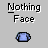 Pixelated buddy icon with text and a blue gem-like object on gray background.