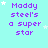 identical pixelated text icons on a light blue background, each displaying 'Maddy steel's a super star' in purple with white stars scattered around