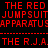 Red pixelated text on black background repeats 'THE RED JUMPSUIT APPARATUS' and 'THE R.J.A.' in multiple with horizontal dotted lines separating sections