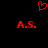 Red pixelated heart symbol above two identical red 'A.S.' text blocks on black background.