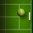 Animated sequence of a tennis ball on a green court with white lines, transitioning from top-left to bottom-right positions across six