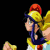 Animated character with blue hair and yellow helmet performs sequential arm movements against black background.