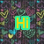 Pixelated text elements 'Hi', 'I'm', and 'FelicityR' appear over a colorful, abstract patterned background with no visible motion.