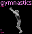 Animated contact sheet of 11 gymnast poses with pixelated text overlays on black background, showing sequential movement frames from a single animated icon.