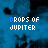 Animated sequence of blue-toned 'DROPS OF JUPITER' text with shifting letter colors and a small X symbol appearing below the text in some frames.