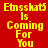 Yellow pixelated text on red background with blue horizontal bars shifting across the image, displaying "Etnsskat5 Is Coming For You" in a