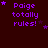 Purple text 'Paige totally rules!' on dark red background with scattered purple stars, some frames showing star positions shifting slightly.