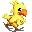 Four 32x32 pixel frames of a yellow cartoon bird mascot running on gray background with brown legs and orange beak.